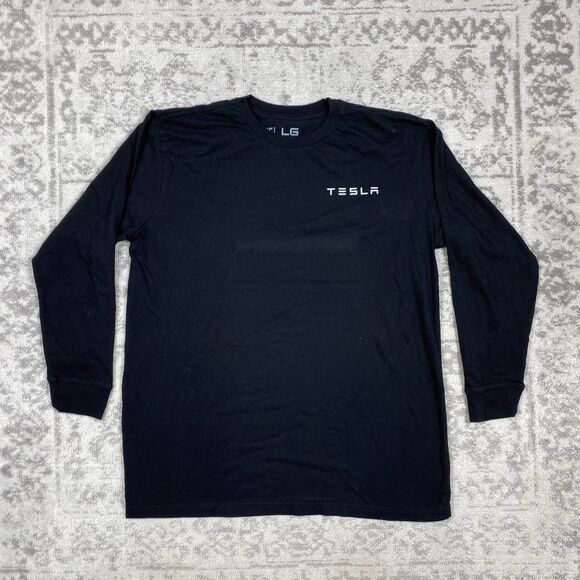 Tesla T Shirt Mens Black Cotton Long Sleeve Logo Spell Out Crew Neck Size Large - Picture 1 of 5